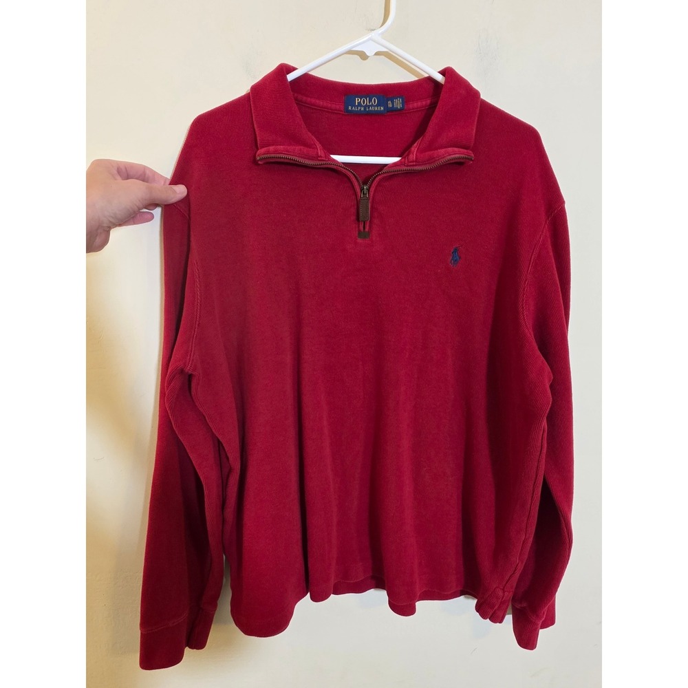 Polo Ralph Lauren Mens XL Red Cotton Quarter Zip‎ Pullover Sweater 710666383011